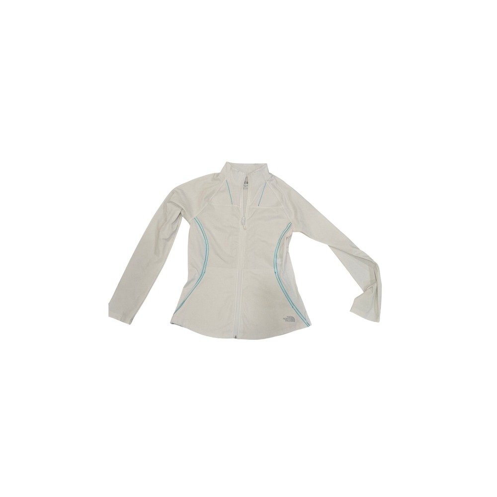 The North Face Womens Full Zip Jacket Athletic Running White Blue Trim M‎